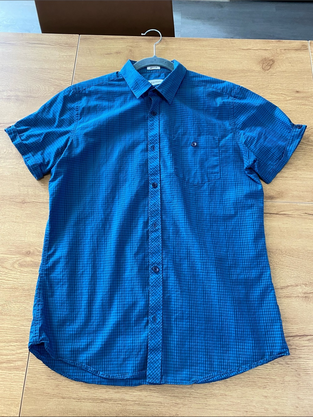 Calvin Klein Blue Short-Sleeve Button-Down Shirt